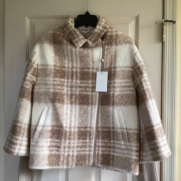 Sonia & Kyo Pauline Plaid Jacket with Knit Sleeves Cream SZ L - Picture 5 of 15